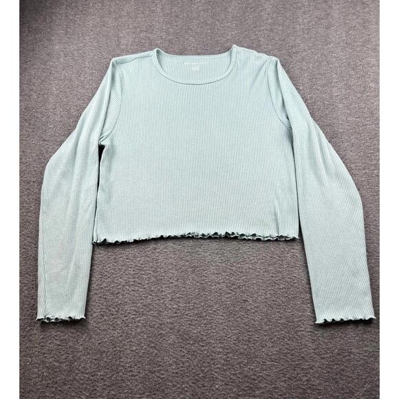 American Eagle Outfitters Tops - American Eagle Light Blue Ribbed Long‎ Sleeve Crop Top Size XL